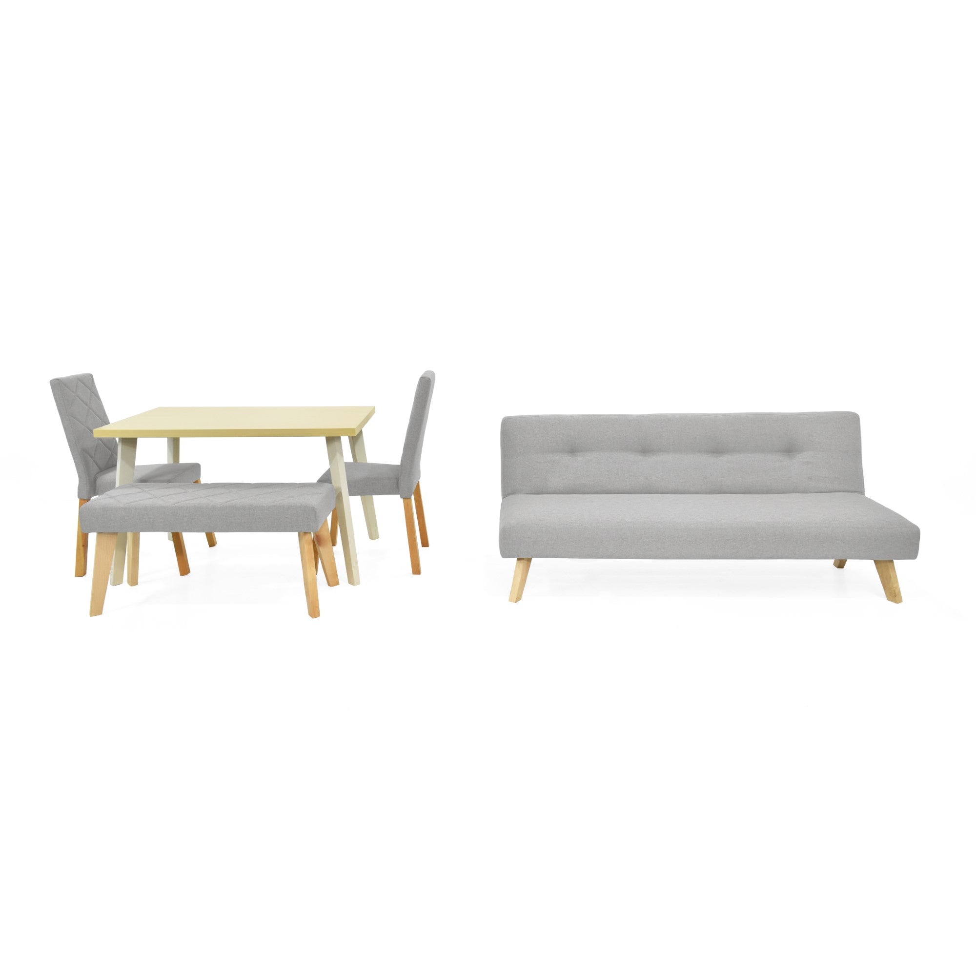 Combo Sofa Cama London y Comedor Liverpool con 2 Sillas y 1 Banqueta Plata
