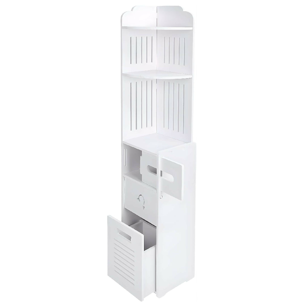 Organizador De Baño Vertical 120 Cm Con Estantes Y Cajón Mueble Slim Multifuncional Para Espacios Pequeños Color Blanco
