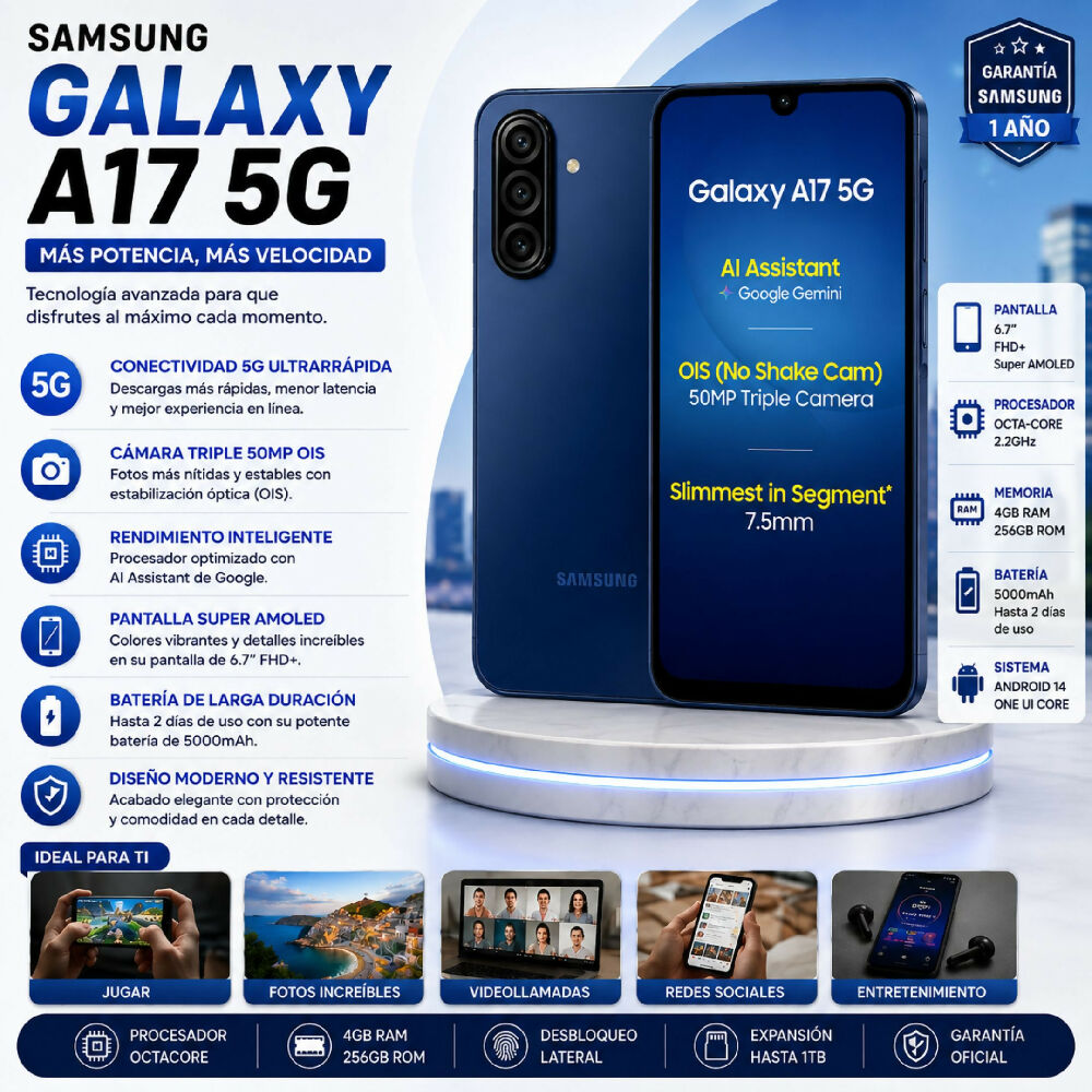 Celular Samsung Galaxy A17 5G 256GB Almacenamiento Smartphone Azul