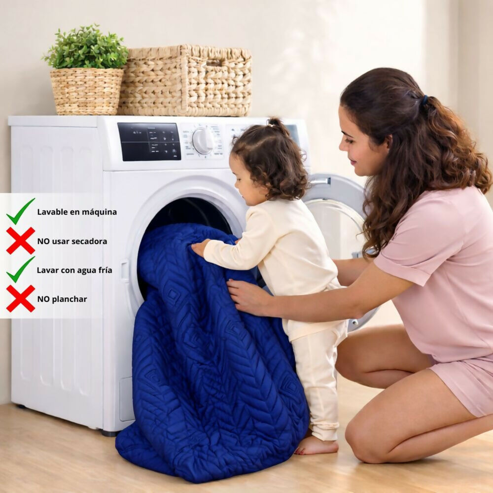 Combo protector colchon doble antifluido azul 140x190cm