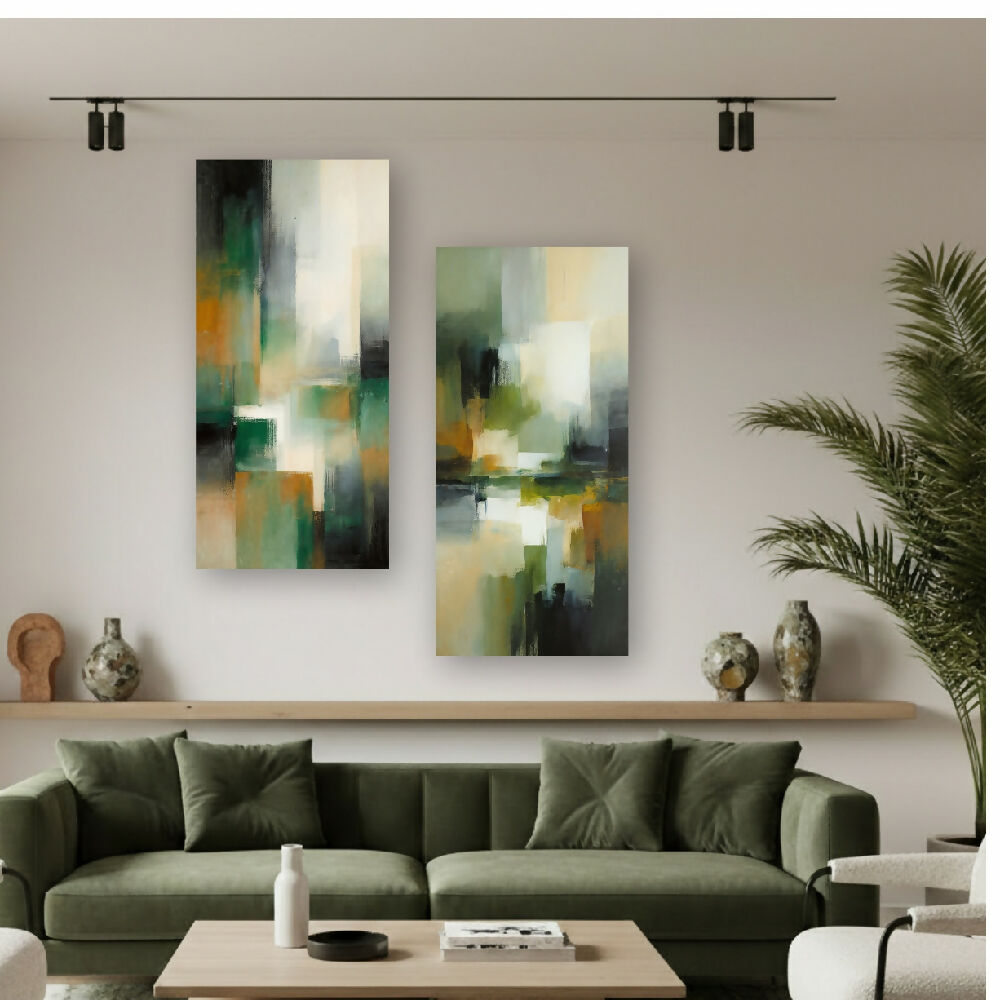 Lienzo Canvas Cuadro Díptico Susurros Fragmentados 34x72cm c/u