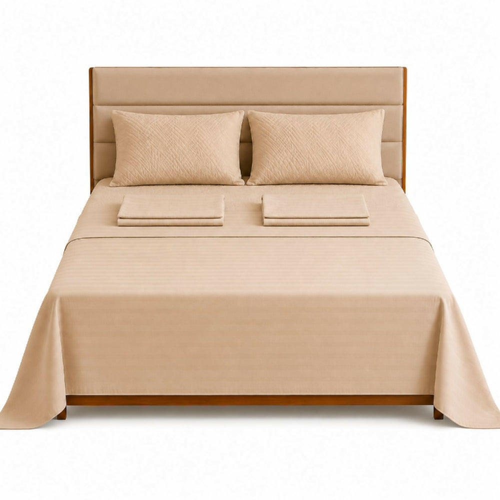 Combo protector colchon + Juego de sábanas king beige