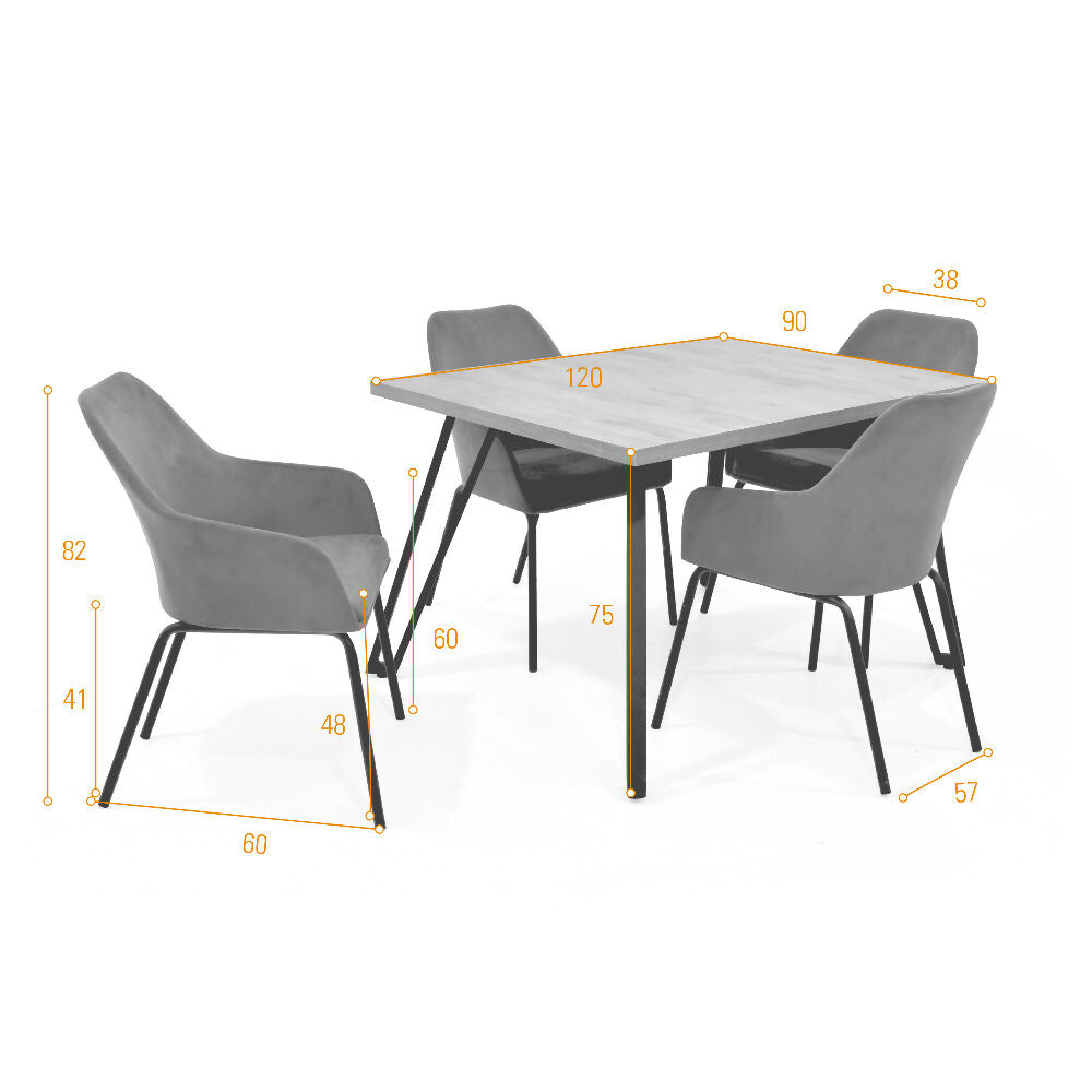 Set de Comedor Forest con 4 Sillas Mendoza Tela Gris