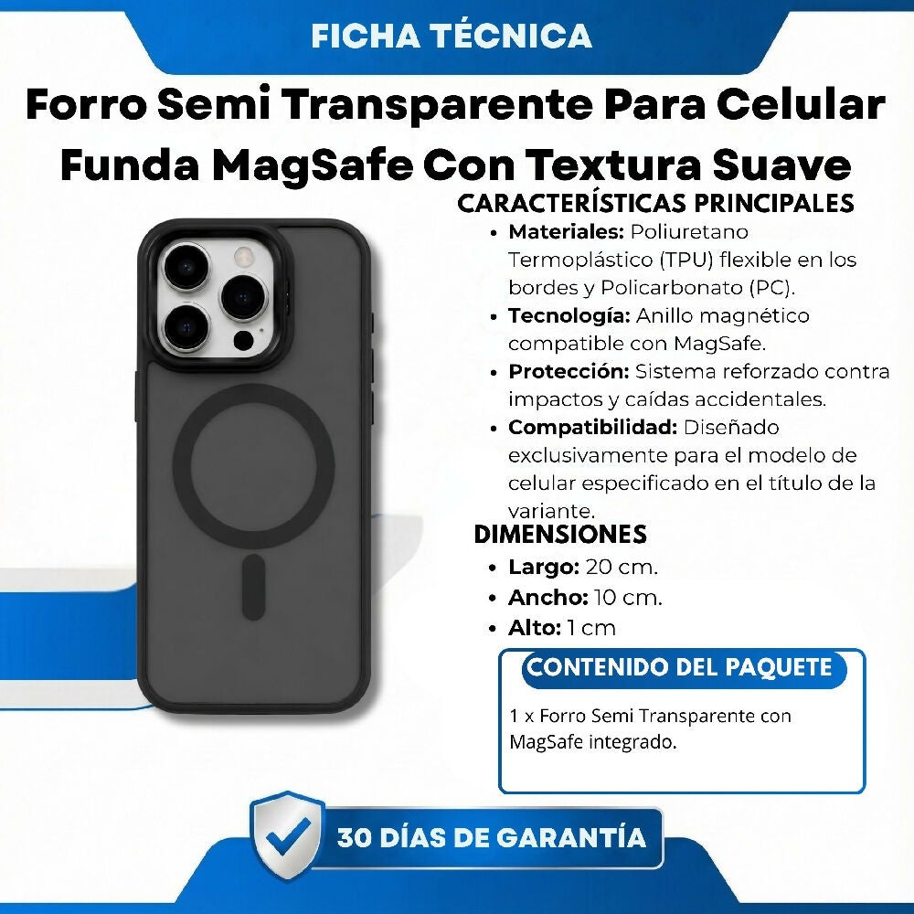 Forro Semi Transparente Para Celular Funda MagSafe Con Textura Suave Iphone 16 Pro Negro