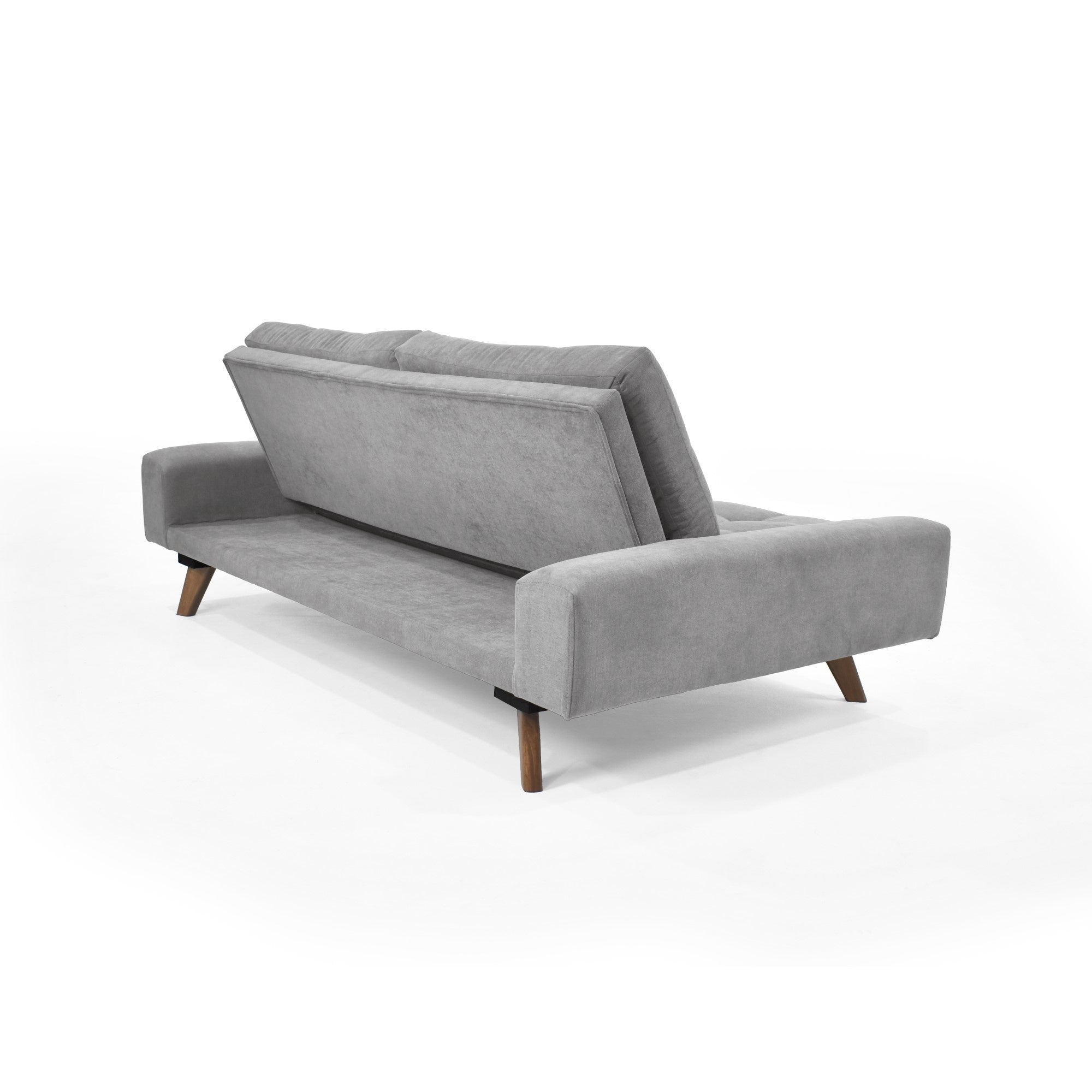 Sofa Cama Suiza Tela Plata Matiz Caoba