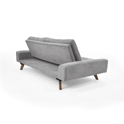 Sofa Cama Suiza Tela Plata Matiz Caoba