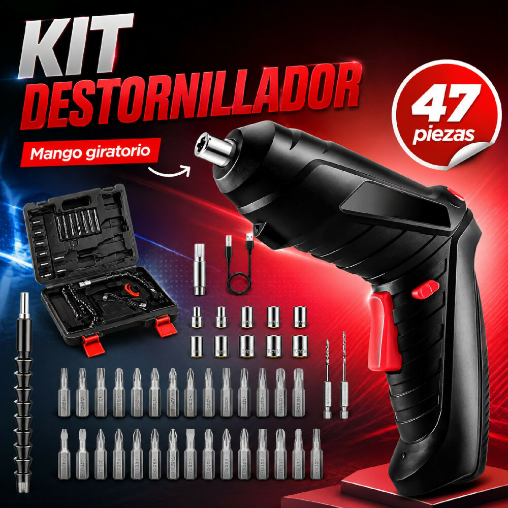 Kit Destornillador Eléctrico Multifuncional 47 Piezas Mango Giratorio