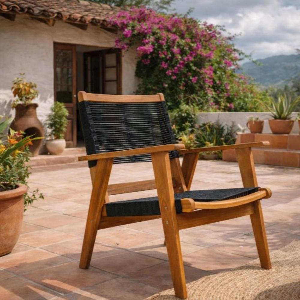 Silla Plegable de Madera para Exterior Lomy, Negro, con Brazos