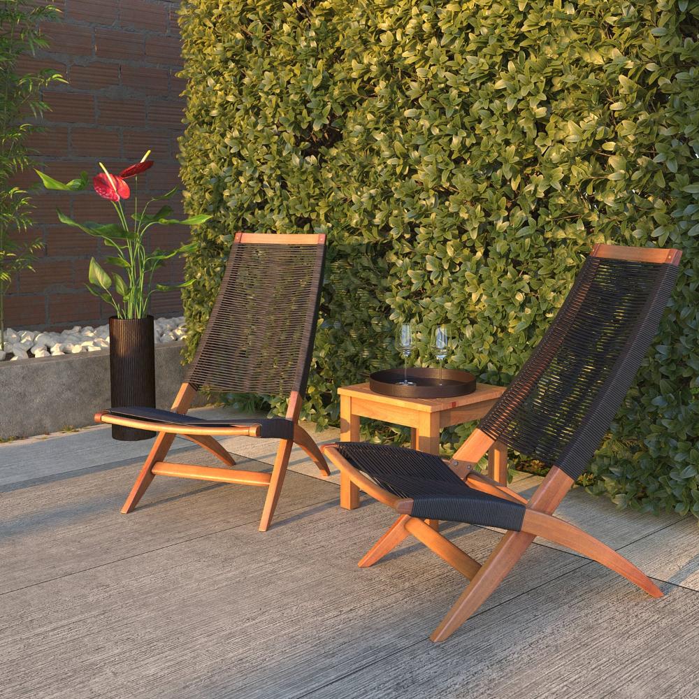 Silla Plegable de Madera para Exterior Lomy, Negro, sin Brazos