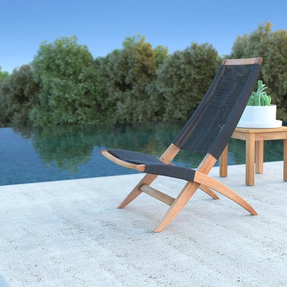 Silla Plegable de Madera para Exterior Lomy, Negro, sin Brazos