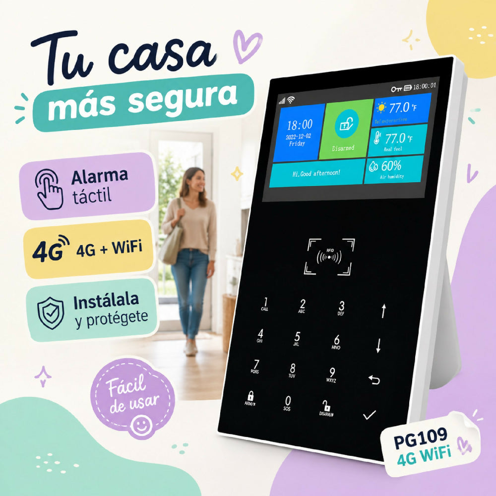 Sistema De Alarma De Seguridad PG109 4G Y WiFi Con Pantalla Tactil