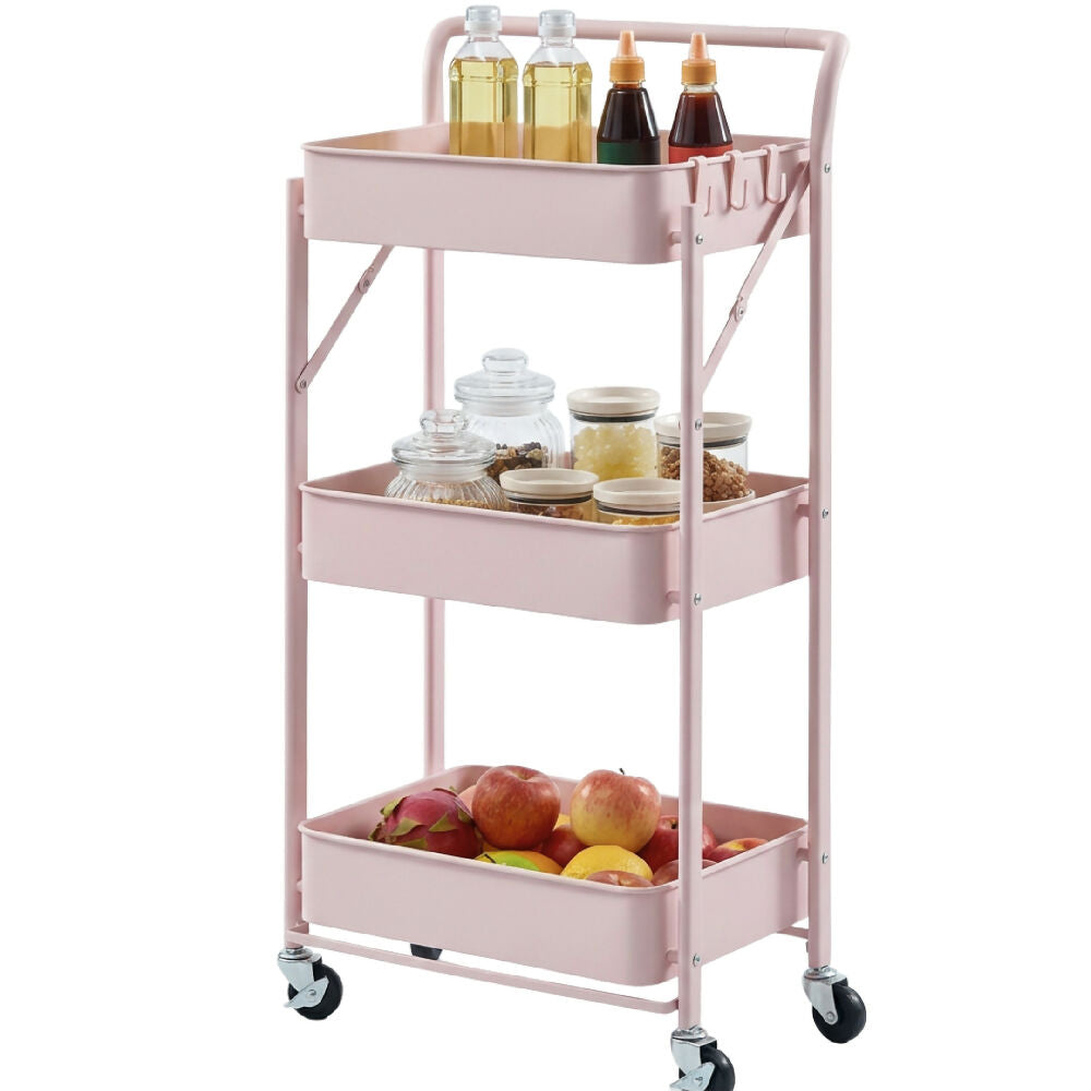 Organizador Metálico Plegable OR08 Con Ruedas Carrito Multiusos De 3 Niveles Para Cocina Y Hogar