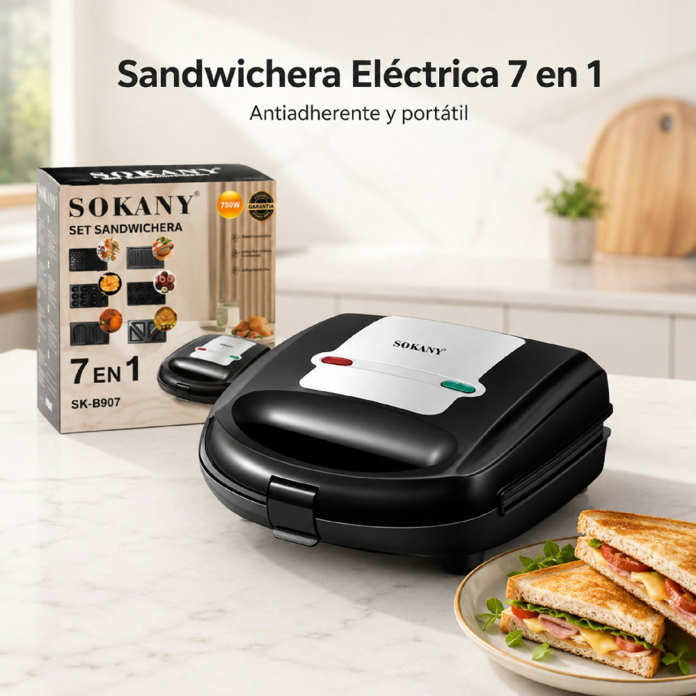 Sandwichera Multifuncional Electrica 7 En 1 Sokany Antiadherente Y Portatil