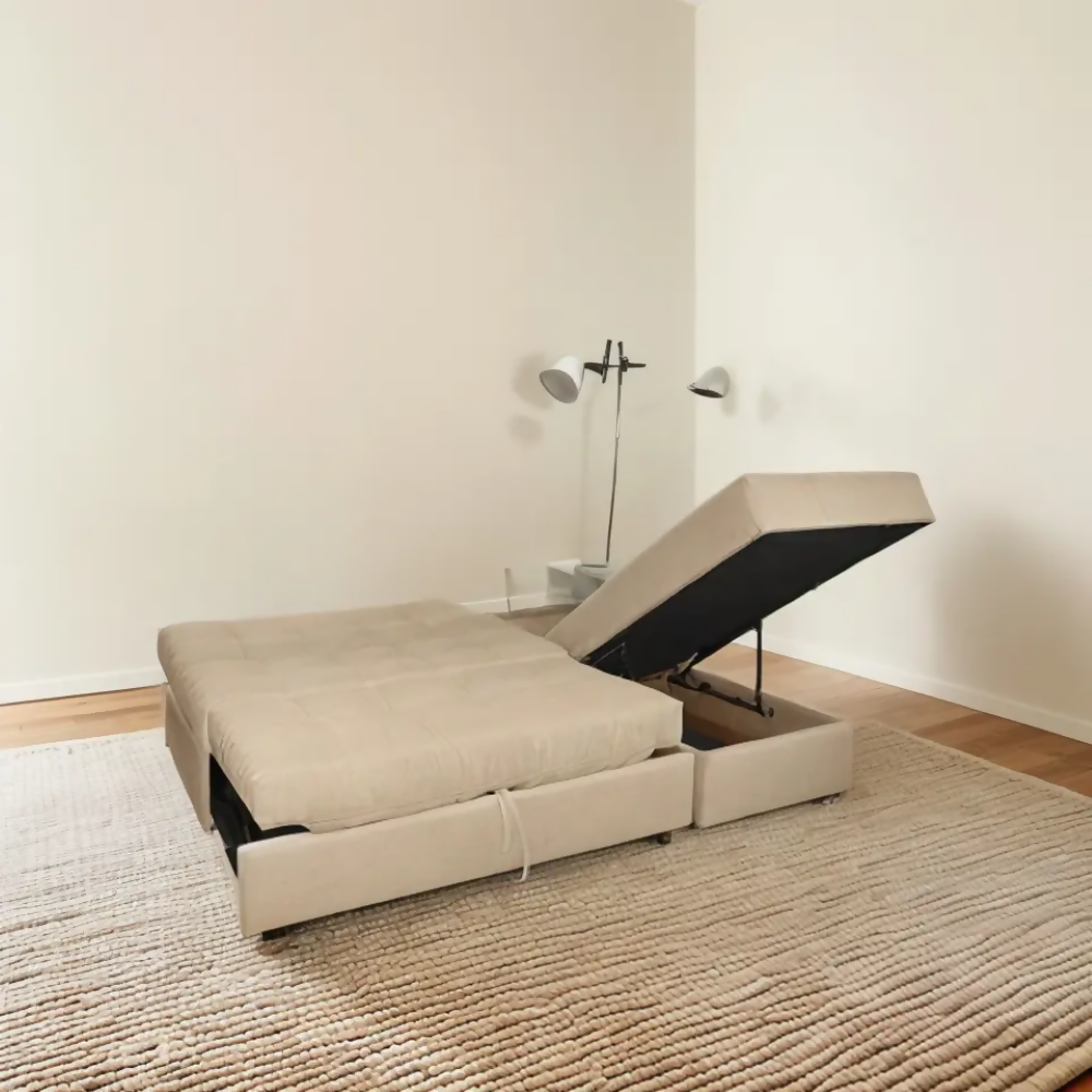 Sofá Cama Angela En L Con Brazos Tela Beige