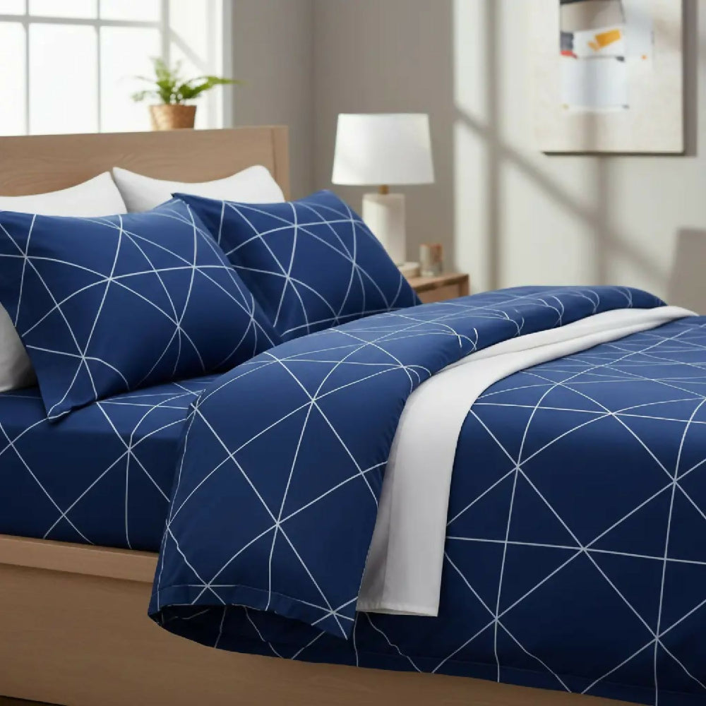 Juego de Sábanas Cama Sencilla 300 Hilos 100% Algodón Mónaco Azul Marino