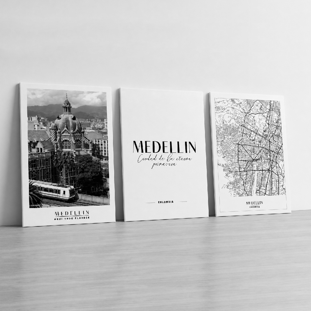 Cuadros Decorativos Triptico Medellin 30x40