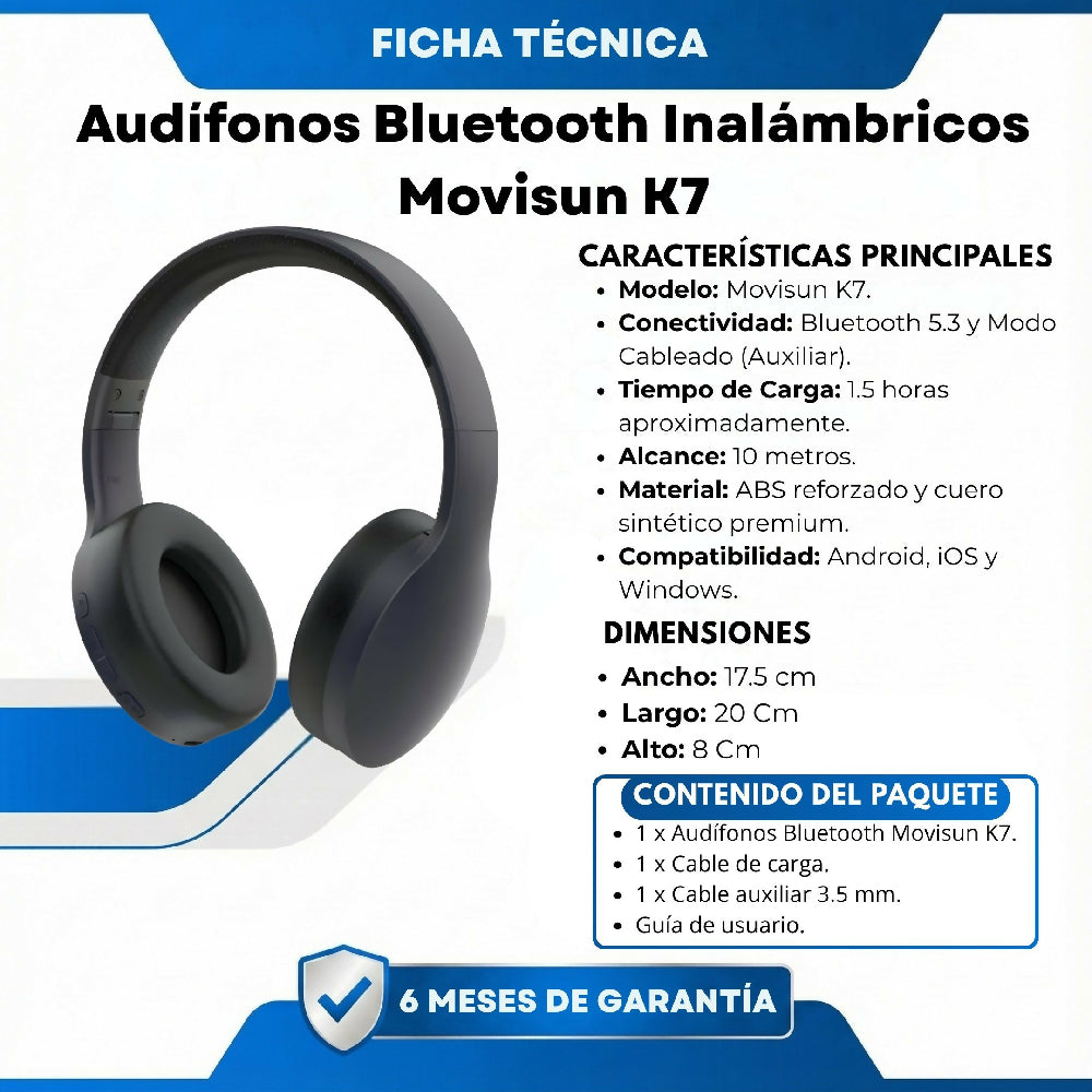 Audífonos Bluetooth Inalámbricos Movisun K7 Con Cancelación De Ruido