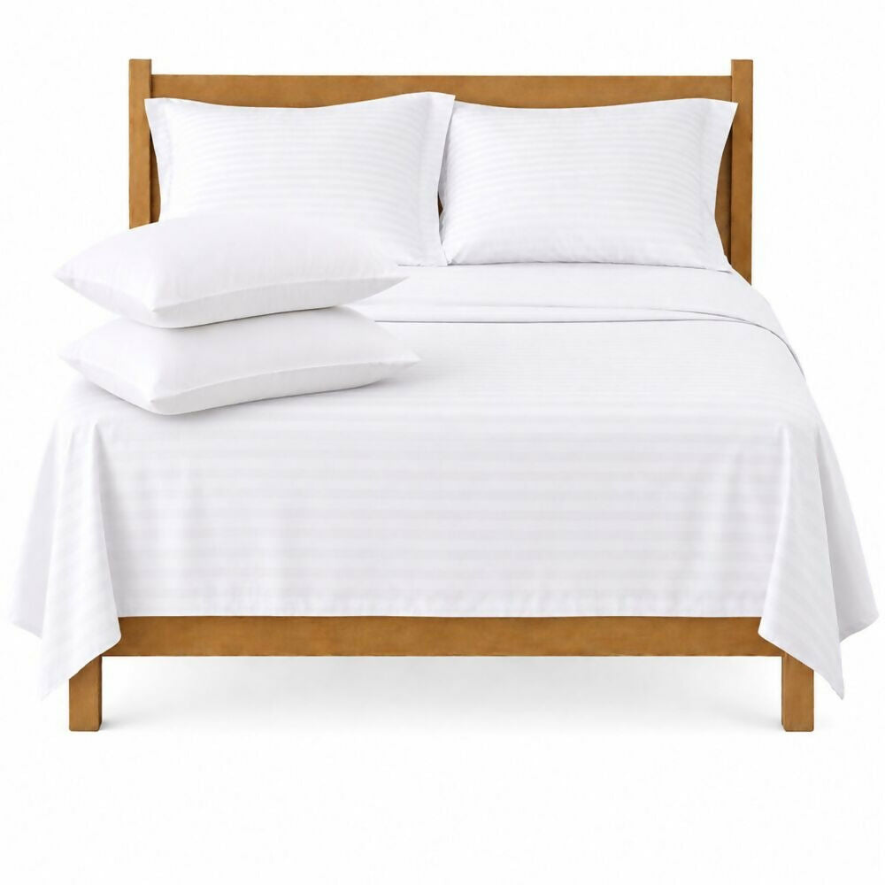 Combo Juego de sábanas + 2 almohadas siliconadas doble blanco