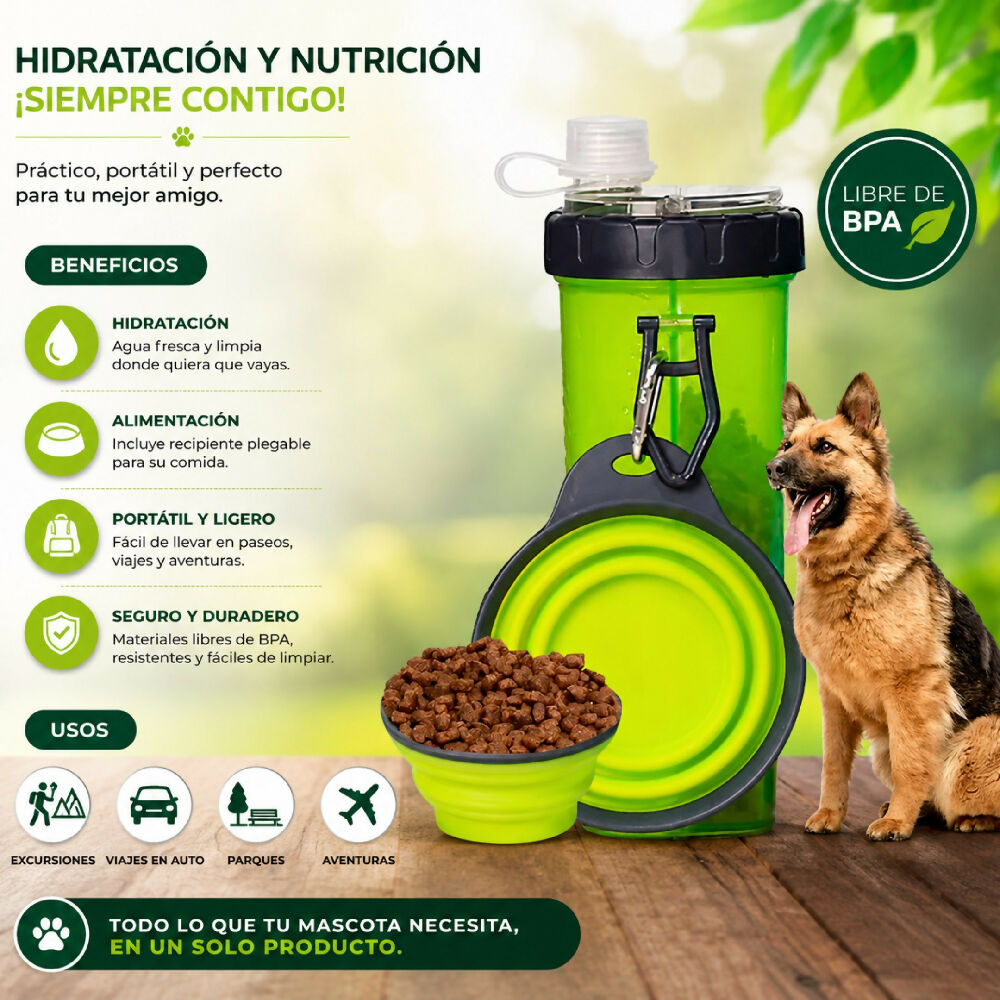 Porta Comida Para Mascotas 2 En 1 Contenedor De Agua Y Alimento Portátil