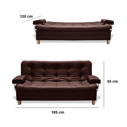 Sofacama Rouss Tipo Cuero Marron Con Brazos Extraibles + Cojines