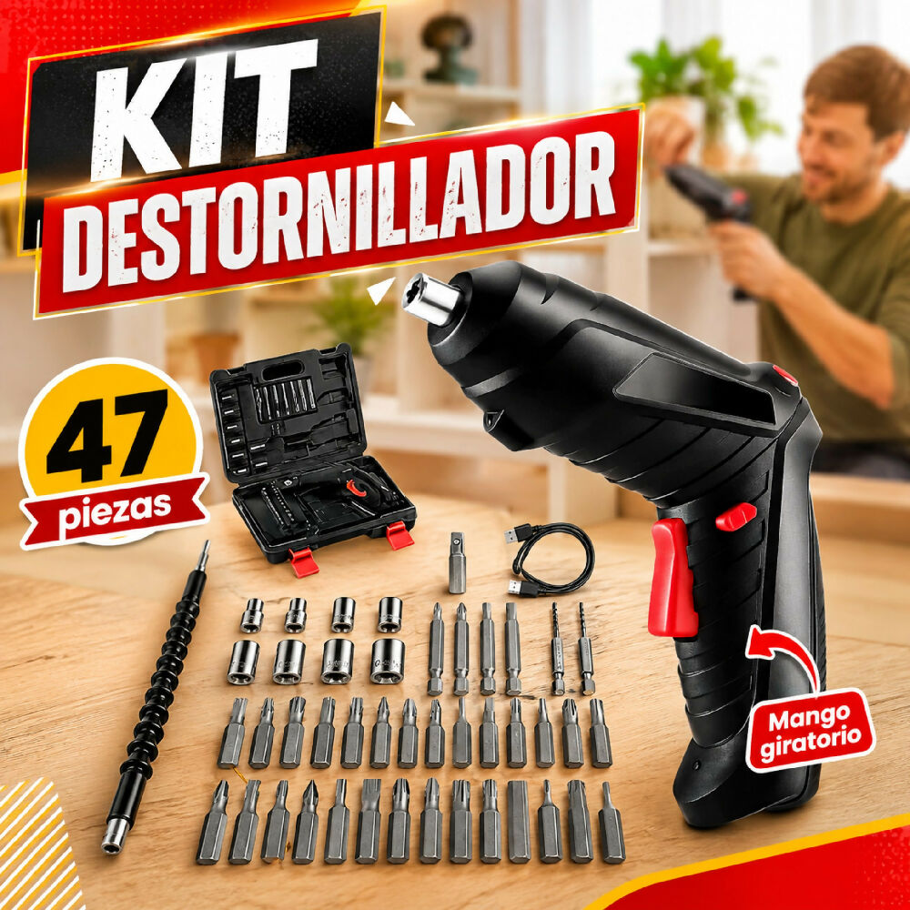 Kit Destornillador Eléctrico Multifuncional 47 Piezas Mango Giratorio