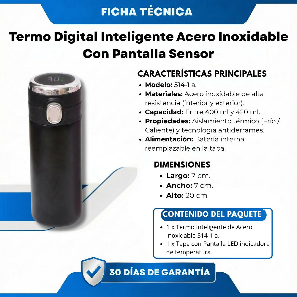 Termo Negro Digital Inteligente Acero Inoxidable Con Pantalla Sensor