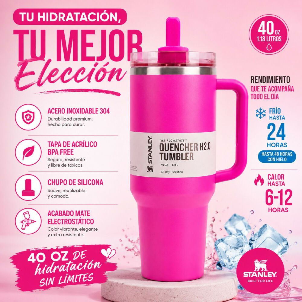 Termo Térmico Stanley 40oz Con Sorbete Ideal Para Gimnasio Y Viajes Fucsia
