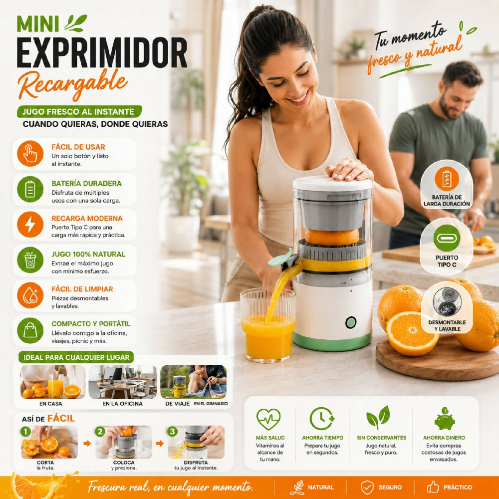 Mini Exprimidor Recargable Eléctrico Automático Ideal Para Naranjas Y Cítricos