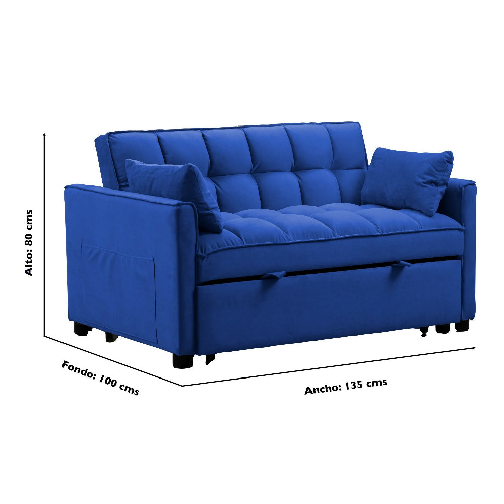 Sofá Cama 2 Puestos Azul Tela Aeidi