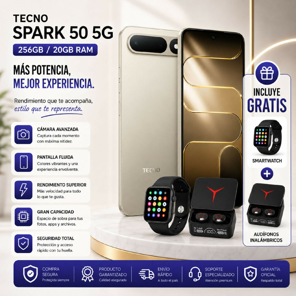 Teléfono Tecno Spark 50 5G 256gb Beige + Kit Regalo Reloj Y Audífonos