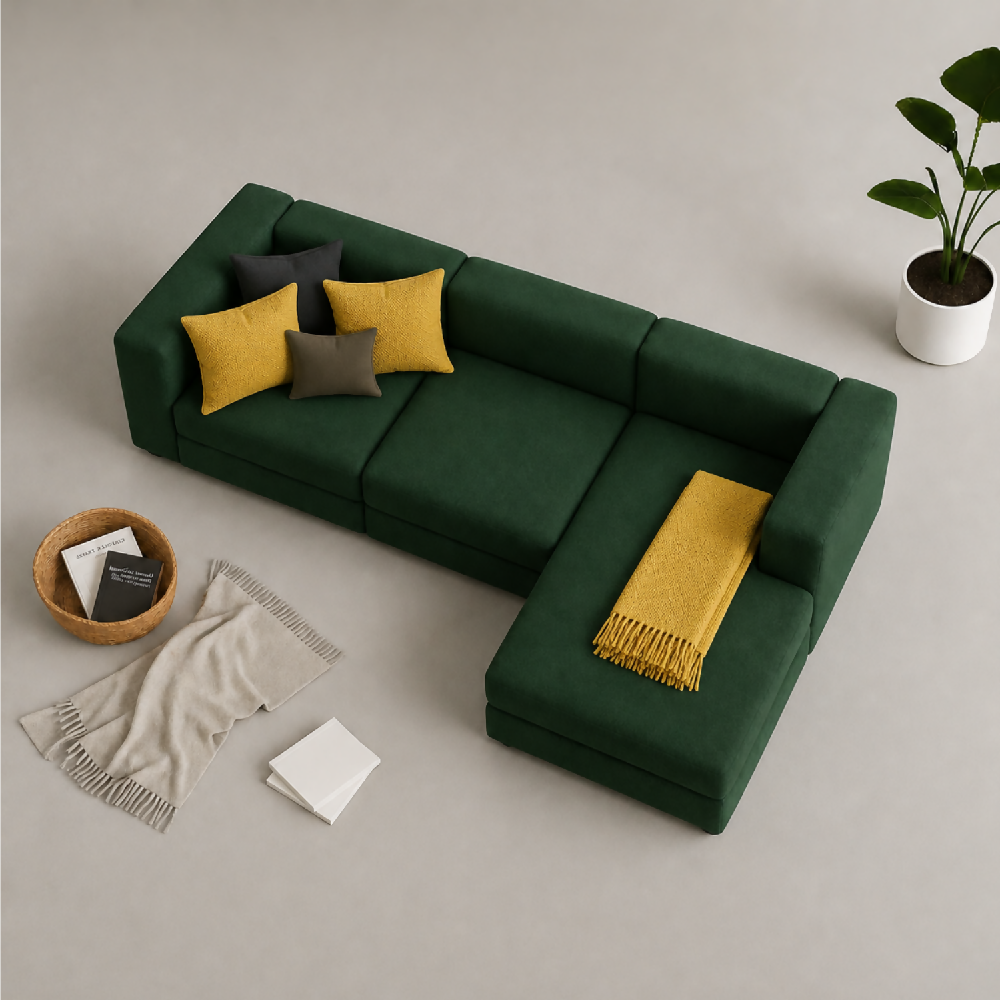 Sofá en L Derecho Lautaro Modular Tela Antifluidos Verde 310x95x71