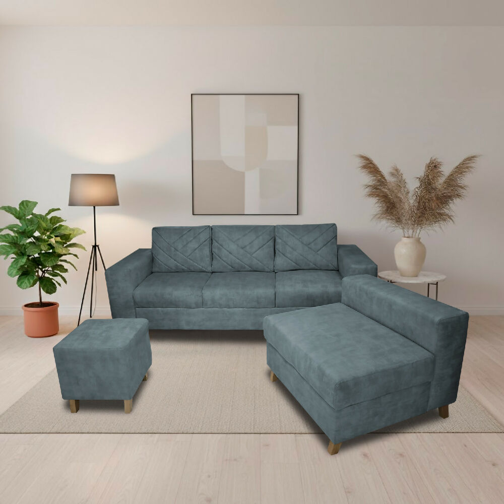 Sala Amsterdam + Silla +Puff en Tela Amiglable Con Mascotas 205X72X155 Cm Acero