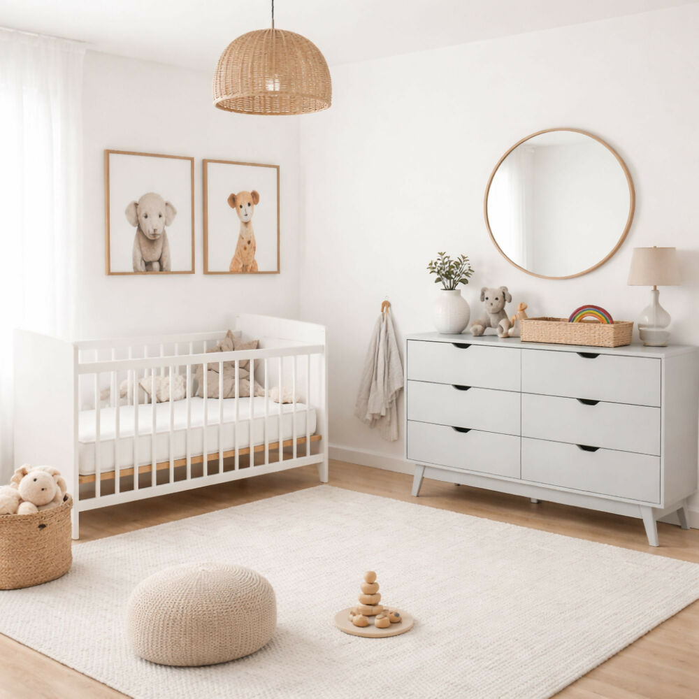 Combo Cuna Jaén Blanco + Cómoda Dakar Blanca