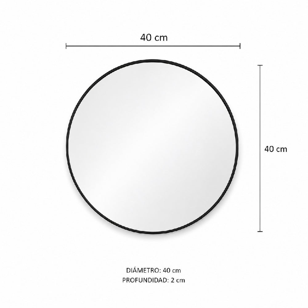 Espejo Redondo Pequeño Decorativo Negro De 40 cm