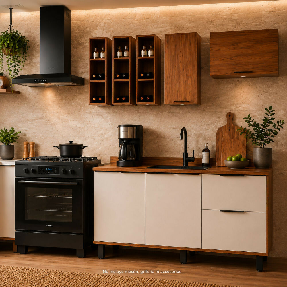 Cocina 180 cm Bahamas 4 Puertas 2 Cajones - Almendra/Blanco Apagado