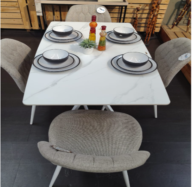 Juego de comedor 4p Beige Blanco piedra sinterizada Lenno