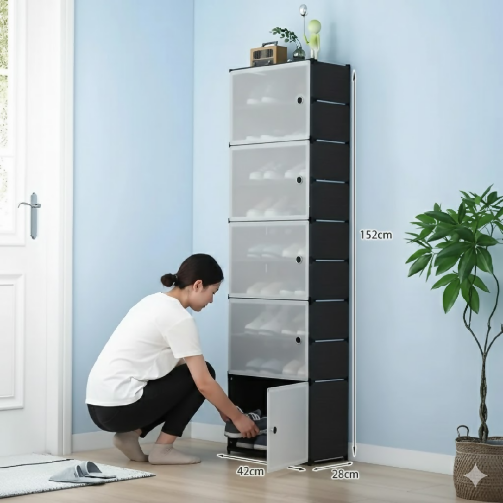 Zapatero De Tela Organizador 5 Niveles Con 5 Puertas Transparentes Mueble Ahorra Espacio Para Calzado