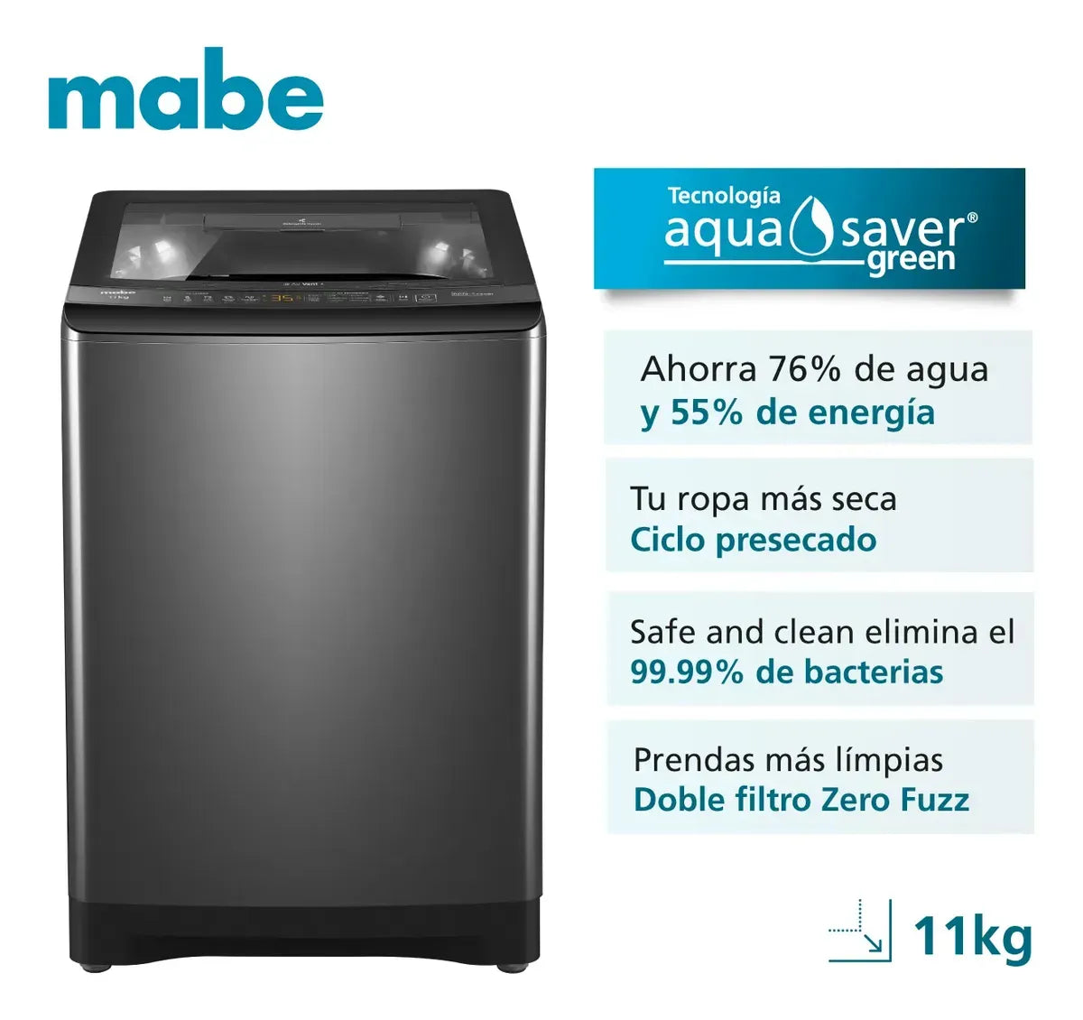 Lavadora Aqua Saver Green Automática 11 Kg Diamond Gray Mabe