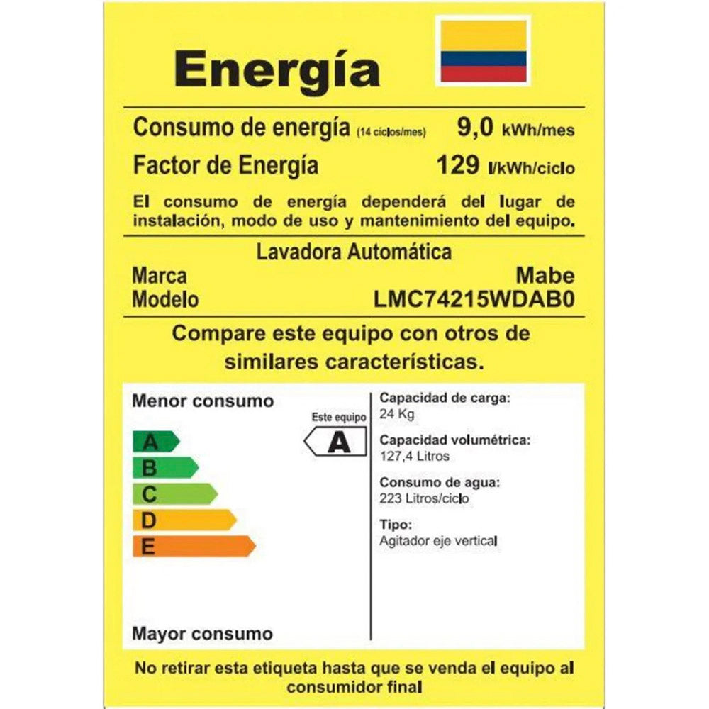 Lavadora Mabe Carga Superior 24 Kilos, Negro