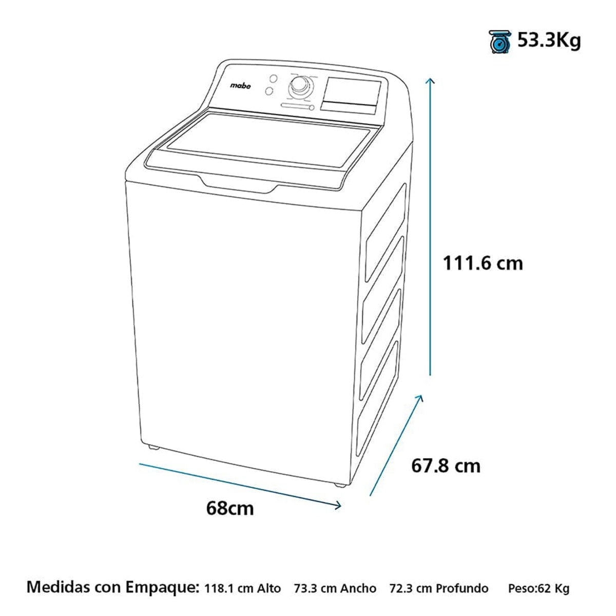 Lavadora Carga Superior Mabe 25 Kilos, Gris