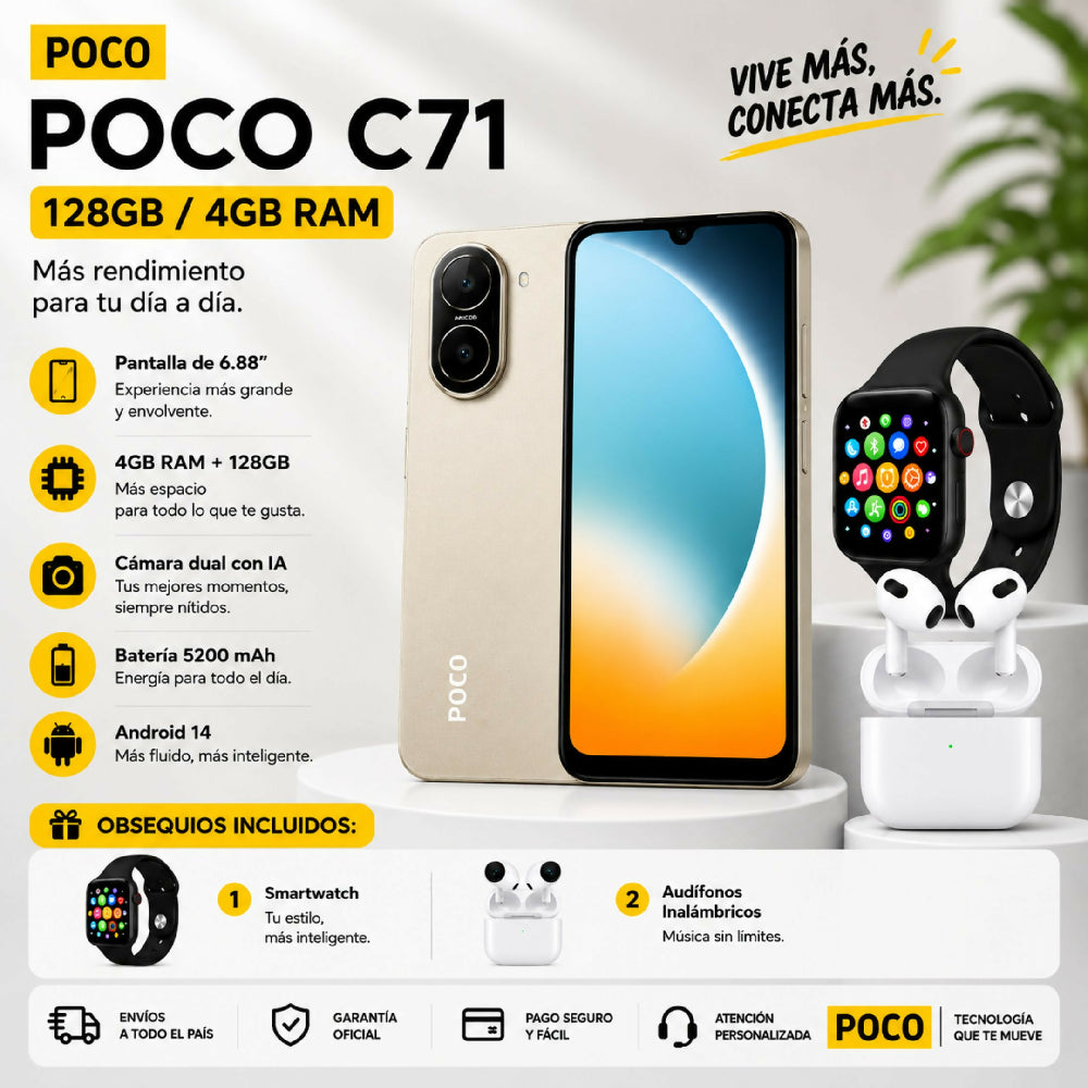 Celular Xiaomi POCO C71 128gb 4gb Ram + Obsequio Incluido Beige