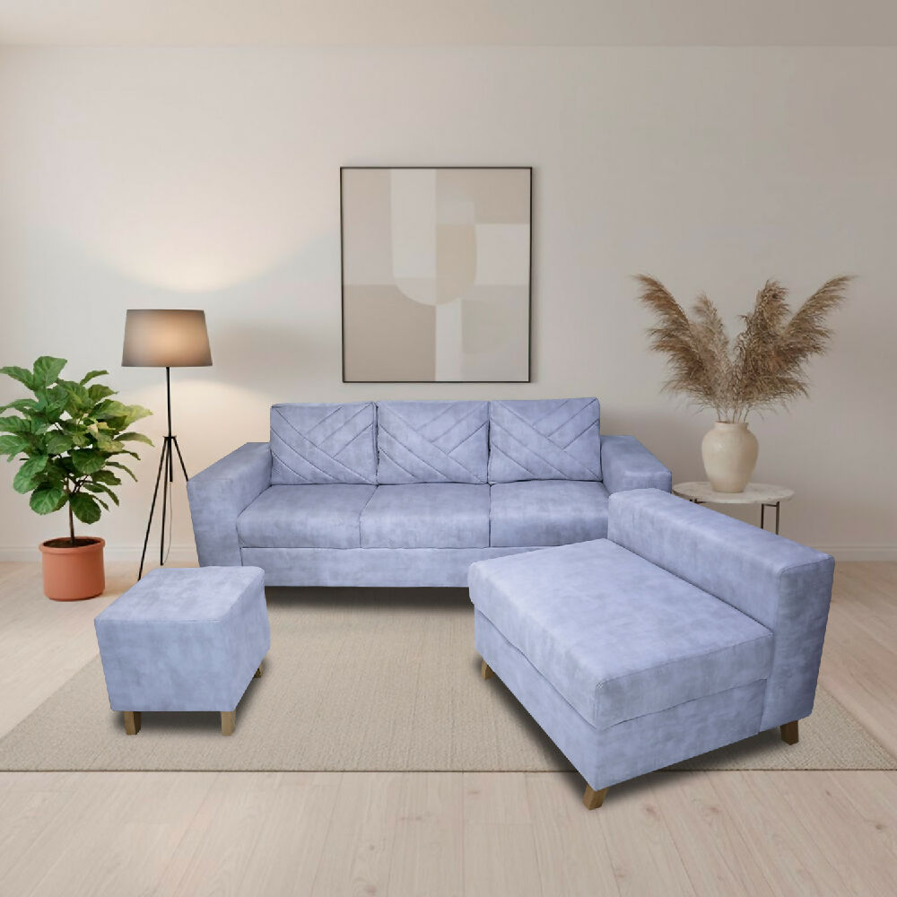 Sala Amsterdam + Silla + Puff en Tela Amiglable Con Mascotas 205X72X155 Cm Hielo