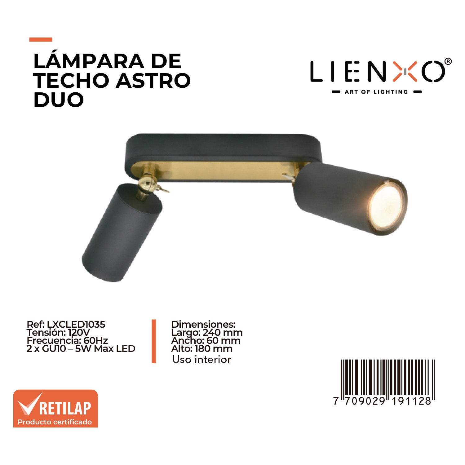 Lámpara De Techo Astro Duo, Negro