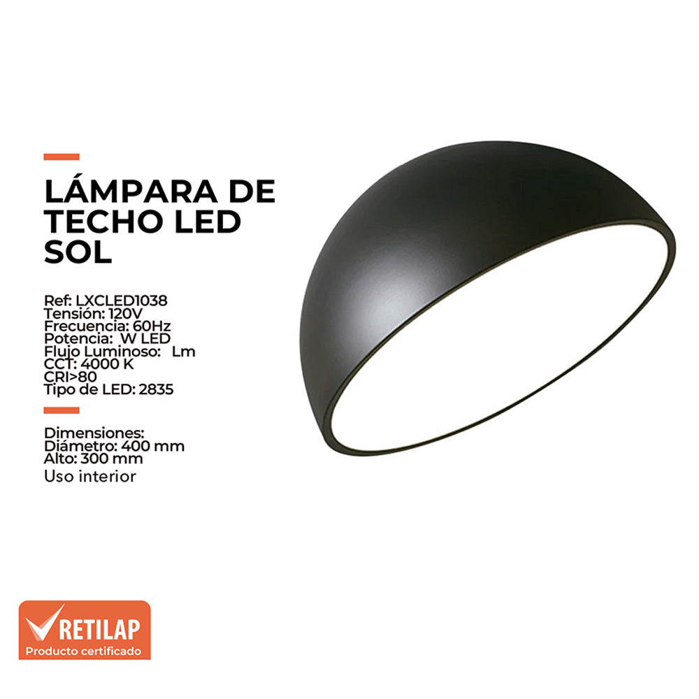 Lámpara De Techo Led Sol, Negro