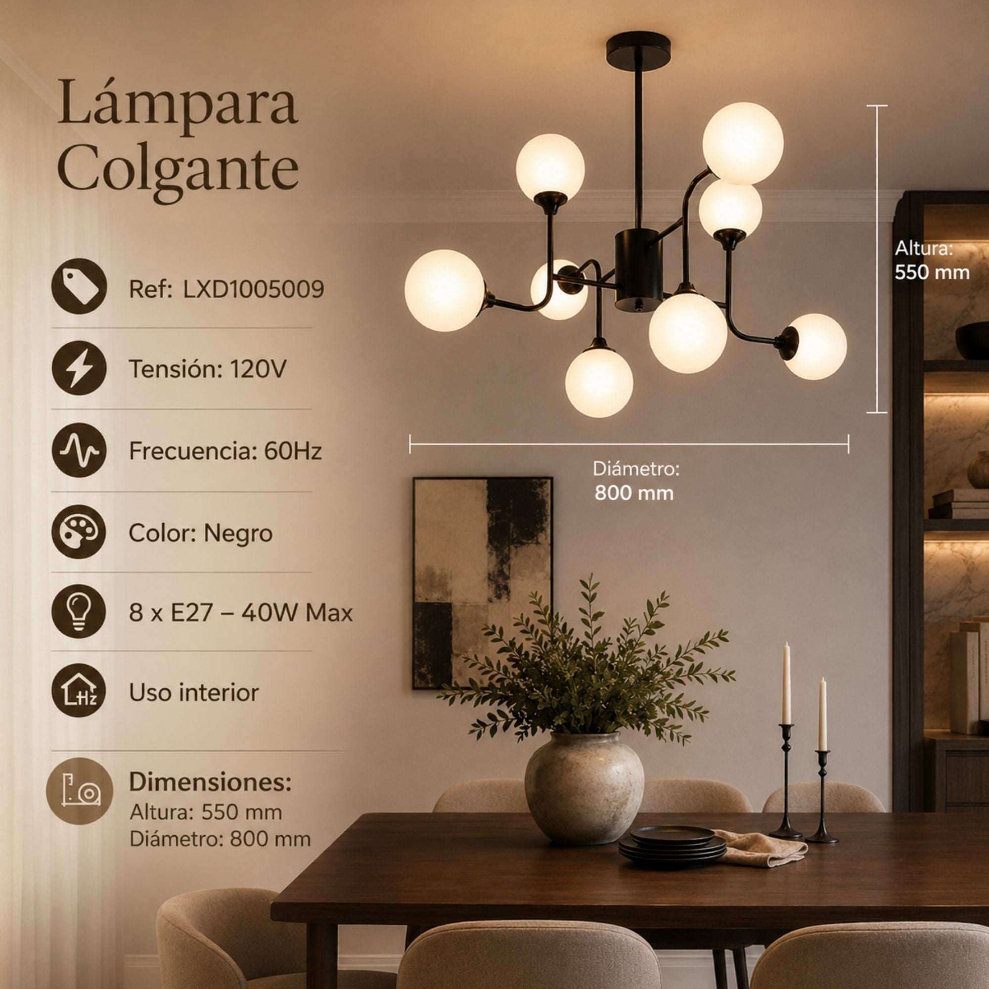 Luminaria Decorativa Colgante Gemma, Negro