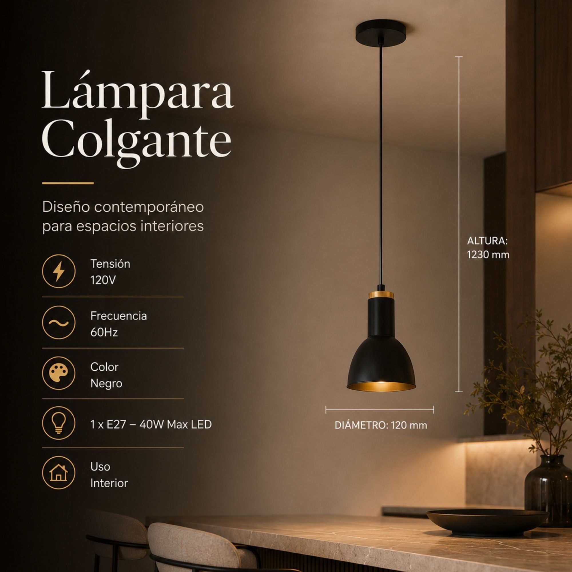 Luminaria Decorativa Colgante Ariel, Negro