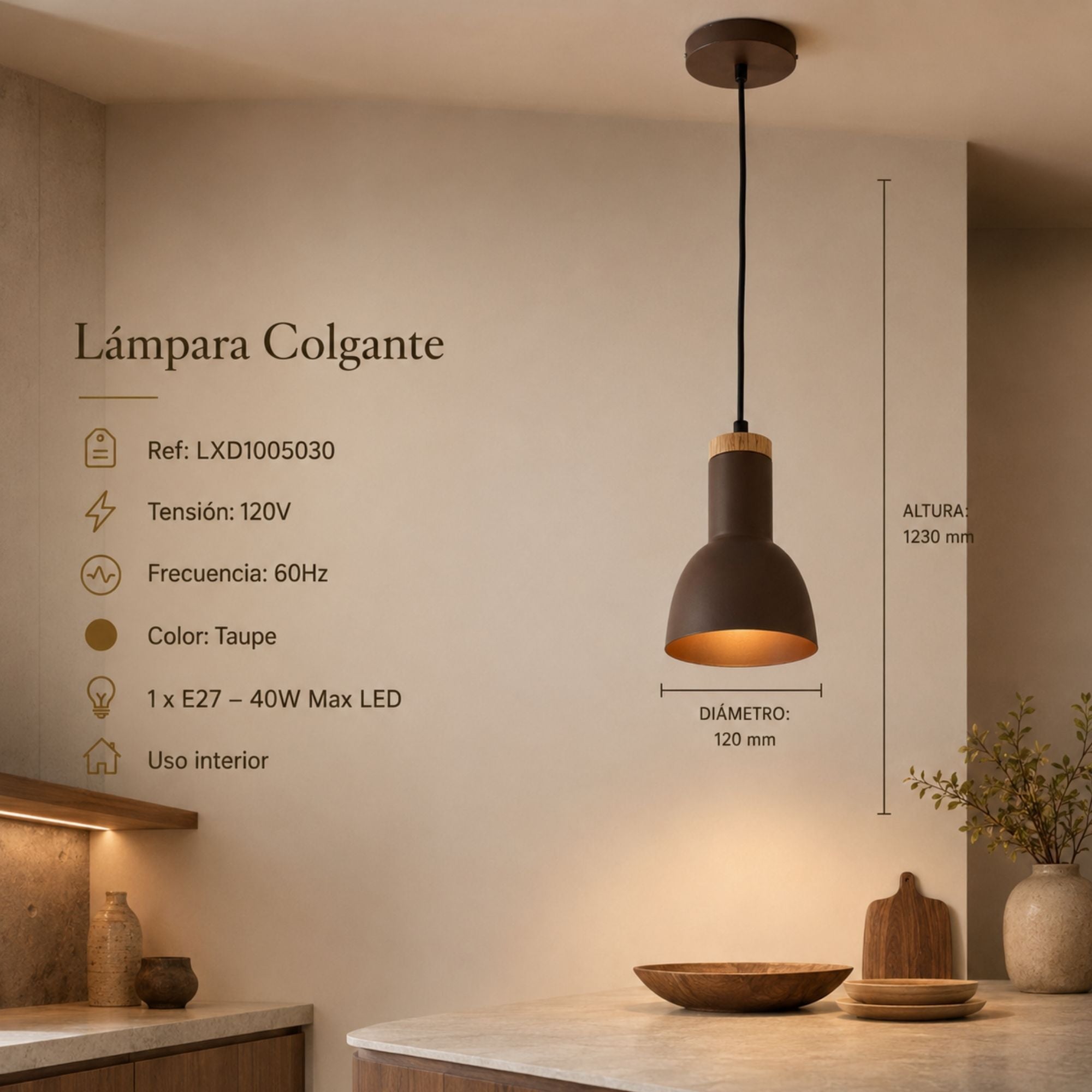 Luminaria Decorativa Colgante Ariel, Taupe