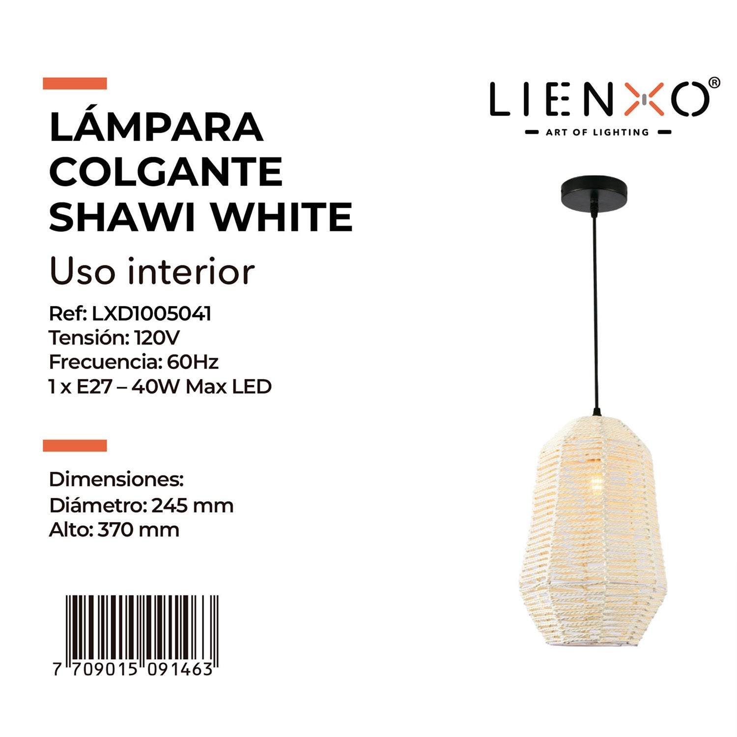 Lámpara Colgante Shawi White, Blanco