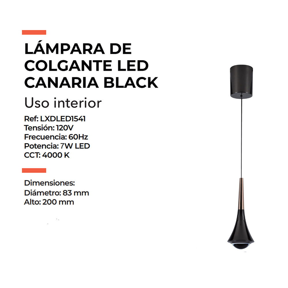 Lampara De Colgante Led Canaria, Negro