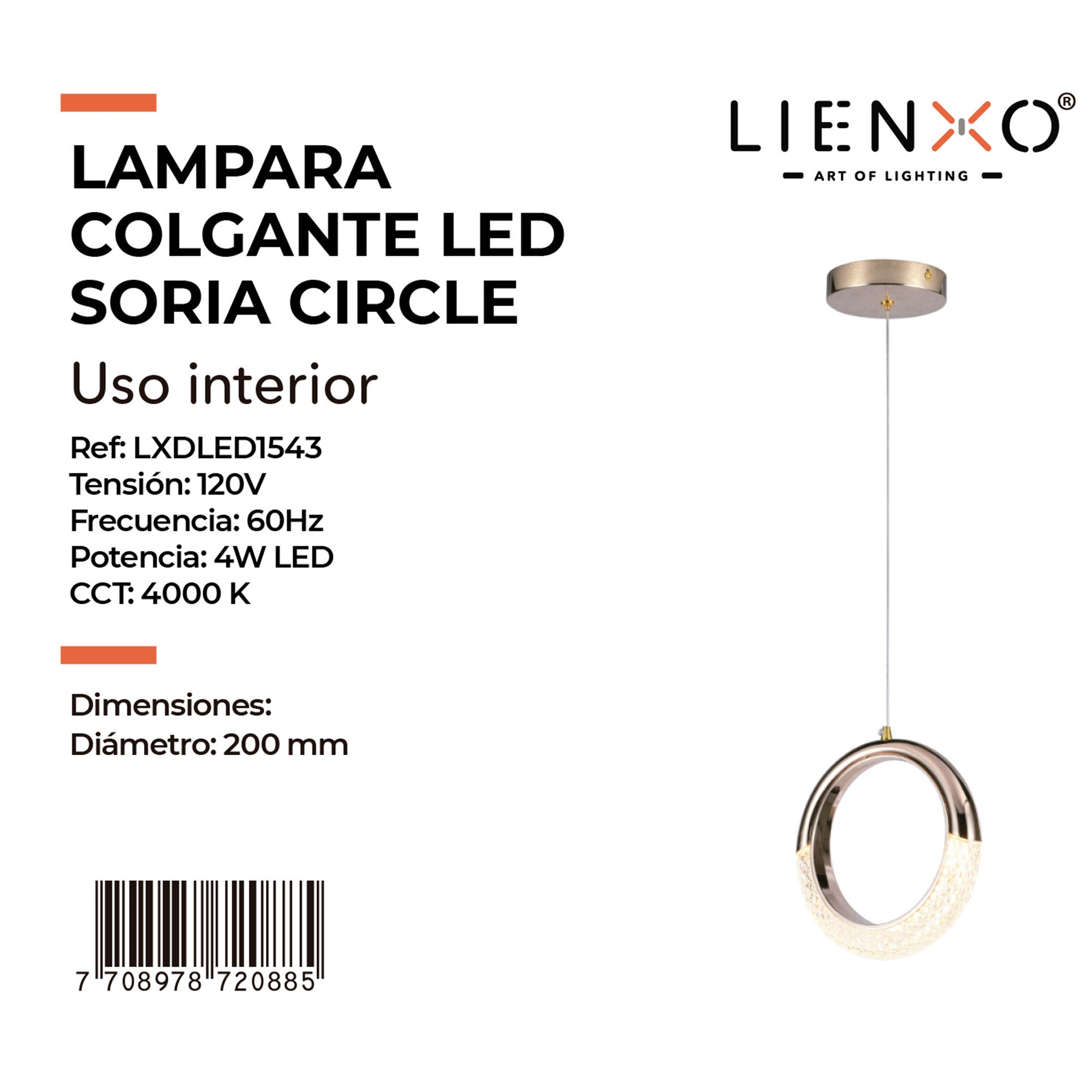 Lampara Colgante Led Soria Circle, Dorado